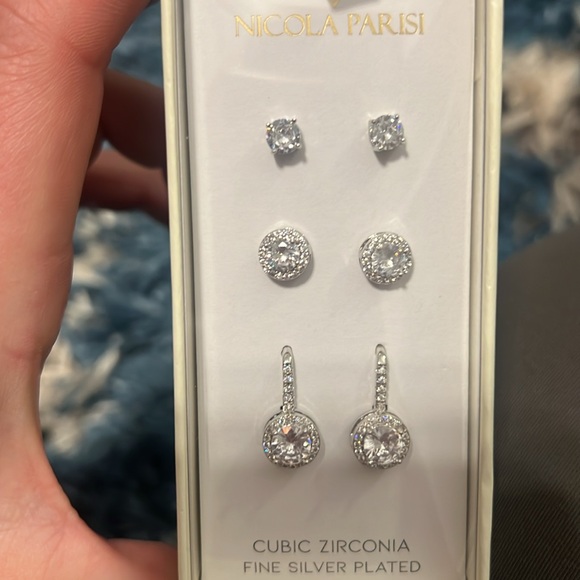 Fine silver plated earrings -set of 3 - Picture 2 of 2